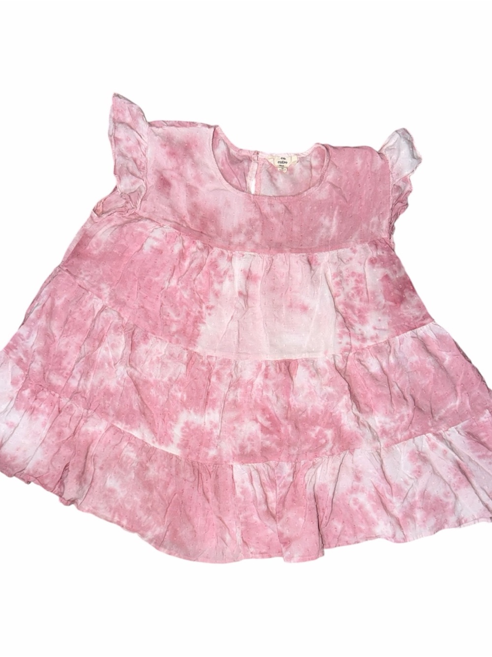 ENTRO Pink Tie-Dye Eyelet Tiered Top